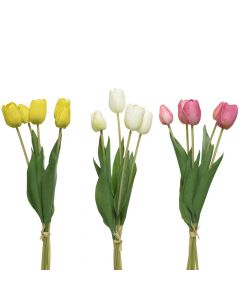 Lule artificiale, tulipan, plastike, verdhë/e bardhë/rozë, Ø10 xH49 cm