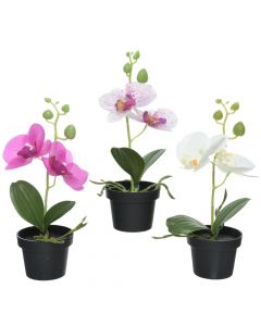 Lule artificiale, orkide, në vazo, plastike, të ndryshme, 10x13xH25 cm
