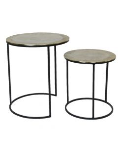 Tavolinë këndi, set 2 copë, strukturë metali, syprinë alumini, zezë/floriri, Ø40 xH45 cm; Ø50 xH58 cm