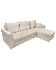 Corner sofa, Silver, metal frame, storage unit, textile upholstery, light beige, cushion included, 245x160xH95 cm, bed: 140x210 cm