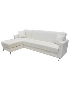 Corner sofa, Connie, metal frame, storage unit, textile upholstery, cream, cushion included, 262x150xH85 cm, bed: 108x208 cm
