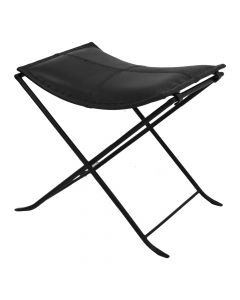 Stool, foldable, metal frame, leather seat, black, 54x42xH48 cm
