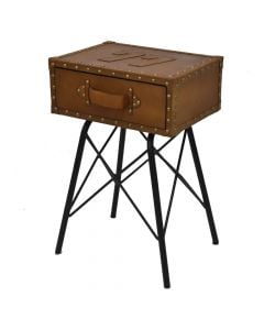 Drawer, metal frame, leather seat, cognac, 44x34xH60 cm