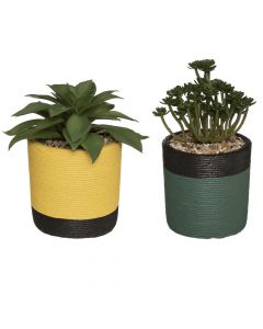 Lule artificiale, në vazo, çimento/polietilen, verdhë/jeshile, Ø11.3 xH21.5 cm