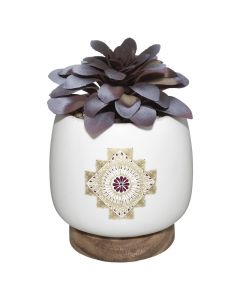 Lule artificiale, në vazo, qeramike/polietilen/bambu, e bardhë, Ø12 xH18 cm