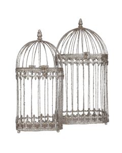 Decorative object, set of 2 pcs, cage, Aviary, metal, champagne, Ø16 xH33 cm; Ø20 xH44 cm