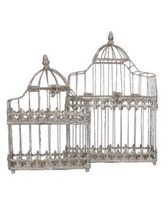 Decorative object, set of 2 pcs, cage, Aviary, metal, champagne, 10x21xH31 cm; 13x26xH40 cm