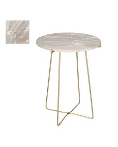 Side table, Alec, metal frame, wooden tabletop, light pink, Ø43 xH55 cm