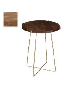 Side table, Alec, metal frame, wooden tabletop, brown, Ø43 xH55 cm