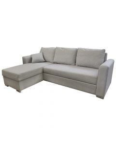 Corner sofa, Silver, metal frame, storage unit, textile upholstery, cushion included, grey, 245x160xH95 cm, bed: 140x210 cm