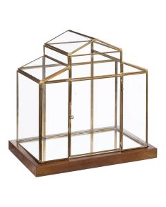 Decorative object, Greenhouse, wood/glass, gold, 26x18xH27 cm