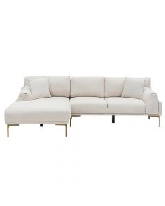 Corner sofa, Leo, left, metal frame, textile upholstery, metal legs, cream, 255x150x85 cm