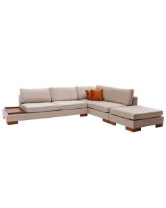 Corner sofa, Tulip, right, wooden frame, textile upholstery, wooden legs, cream, 312x191x63 cm