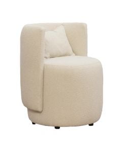 Armchair, Teddy, wooden frame, textile upholstery, plastic legs (black), white, 65x65x70 cm