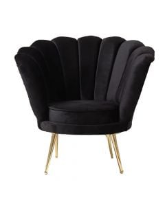 Armchair, Azelya, wooden frame, textile upholstery, metal legs, black, 85x80x75 cm