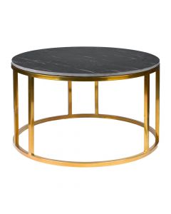 Tavolinë këndi (x3) dhe tavolinë mesi (x1), Boons, metal, e zezë/flori, 34x46 cm; 42x52 cm; 50x57 cm; 75x75xH46 cm