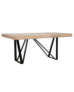 Tavolinë ngrënie, Trinity, syprinë mdf, këmbë metali (zezë), kafe, 180x90x74 cm
