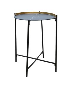 Coffee table, glass top tempered 5mm, metal frame, black, Ø40xH60 cm