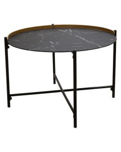 Tavolinë mesi, syprinë xham i temperuar 5mm, strukturë metali, e zezë, Ø60xH45 cm