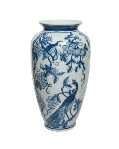 Vazo dekorative, porcelani, e bardhë/blu, Ø20xH36 cm