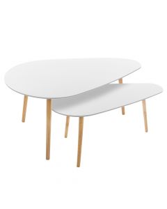 Tavolinë mesi, Mileo, set me 2 copë, syprinë Mdf, e bardhë/kafe, S-88x48H40cm; M-98x60xH45cm