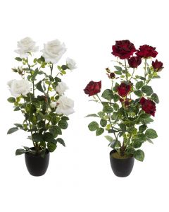 Lule artificiale, Velvet Rose, polietilen/çimento, e bardhë/e kuqe, 38x38xH74cm