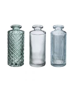 Vazo dekorative, set me 3 copë, qelq, jeshile/transparente, 5.4xH13.2 cm