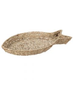 Tray, in fish shape, metal/rattan, natural, 45x26xH4.5 cm