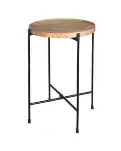 Tavolinë anësore, syprinë druri, këmbë metalike, kafe/e zezë, Ø33xH22 cm