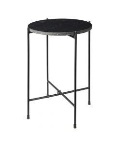 Tavolinë anësore, syprinë druri, këmbë metalike, e zezë, Ø33xH22 cm