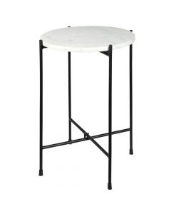 Tavolinë anësore, syprinë druri, këmbë metalike, e bardhë/e zezë, Ø33xH22 cm