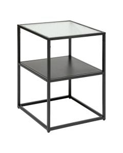 Tavolinë këndi, Adlir, metal/xham i temperuar, e zezë, 55x40xH40 cm