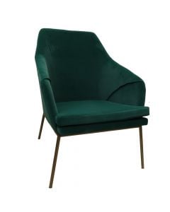 Armchair, Lowry, velvet upholstery, metal legs, dark green/golden, 75x82xH91 cm