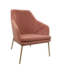 Armchair, Lowry, velvet upholstery, metal legs, pink/golden, 75x82xH91 cm