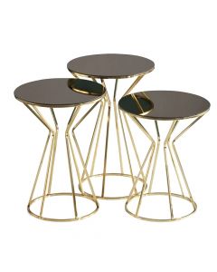 Tavolinë mesi, Vase, 3 copë, metalike/xham, ari, 40x40xH61 cm; 40x40xH57 cm; 40x40xH53 cm