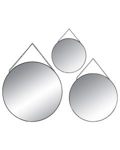 Pasqyra dekorative, set 3 copë, metalike/xham, e zezë, Ø20 cm; Ø24 cm; Ø29 cm