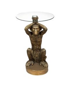 Tavolinë anësore, Monkey, rezinë/xham, floriri, D40xH50 cm