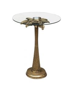 Tavolinë anësore, Palm, rezinë/xham, floriri, D40xH50 cm