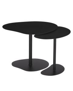 Tavolinë anësore, set 2 copë, metalike, e zezë, 40x25xH38 cm; 55x41xH40 cm