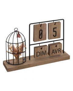 Decorative object, Calendar, wooden/metal, brown, 29x7xH18.5 cm