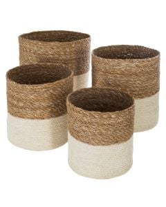 Storage basket, set 4 pieces, jute, brown/white, Ø18xH18cm; Ø21xH21 cm; Ø24xH24 cm; Ø27xH27 cm