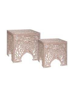 Side table, Terre, set 2 pieces, mdf, natural, 40x40xH41 cm; 45x45xH46.5 cm