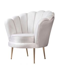 Armchair, Papatya, velvet upholstery, metal legs, cream/golden, 85x80xH85 cm