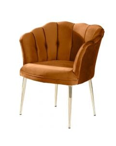 Armchair, Papatya, velvet upholstery, metal legs, orange/golden, 51x47xH44 cm