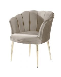 Armchair, Papatya, velvet upholstery, metal legs, cream/golden, 51x47xH44 cm