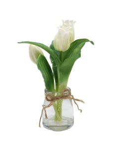 Lule artificiale, Tulips, plastik, e bardhë , 22 cm