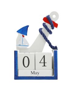 Objekt dekorues, Kalendar, druri, e bardhë/blu, 12x16xH17 cm