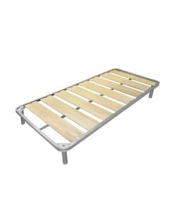 Mbajtëse dysheku (zgarë), teke, strukturë metalike, këmbë metalike, ristela druri (8 copë), natyrale, 90x190xH27 cm