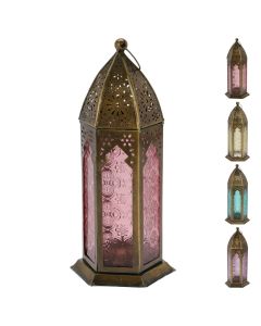 Decoration lantern, metal, glass, various, H29 x L13 x W13 cm