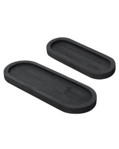 Pjatë dekorative, set 2 copë, druri, e zezë, M:40x15xH2.5cm ,S:30x11xH2.5cm